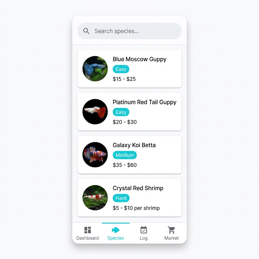 Jolozi App Species Database with fish listings
